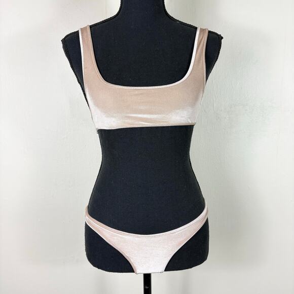 Triangl Neutral Two Piece Scoop Neck High Cut Myla Velvet Bikini Swimsuit - Picture 1 of 12